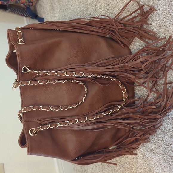 Brown Fringe Leather Tote Bag (M/L) - Picture 11 of 13